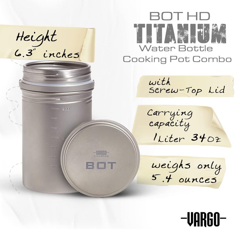 Vargo Titanium BOT Series | BOT-HD Bottle Pot – 1 Liter (34 oz.) Ultralight Water Bottle Cooking Pot Weighs 153 grams (5.4 oz.) | Backpacking Camping - Image 3